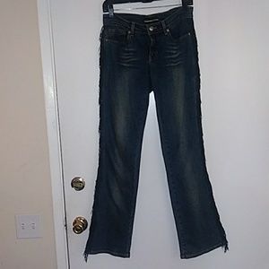 Jeans With Black Fringe On Side